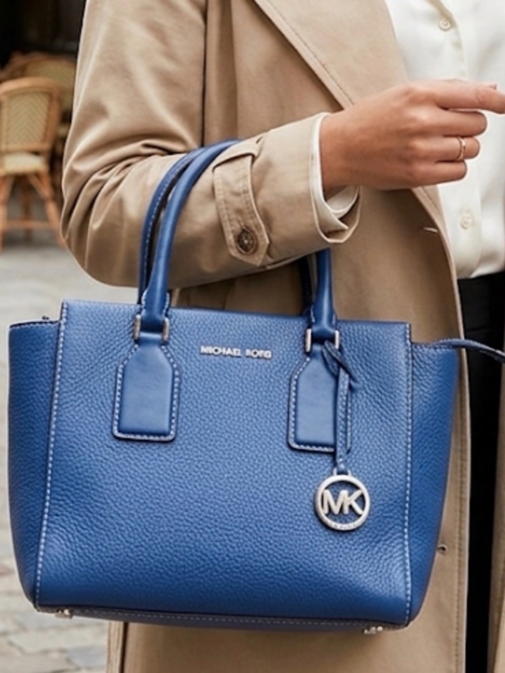 Michael Kors Cobalt Selby Blue Pebbled Leather Satchel